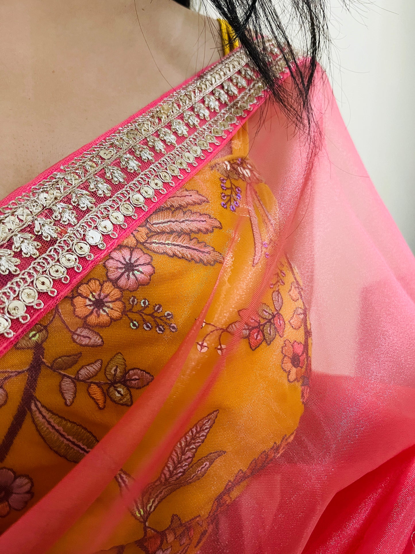 Pink Organza Saree with Tie-Up Blouse