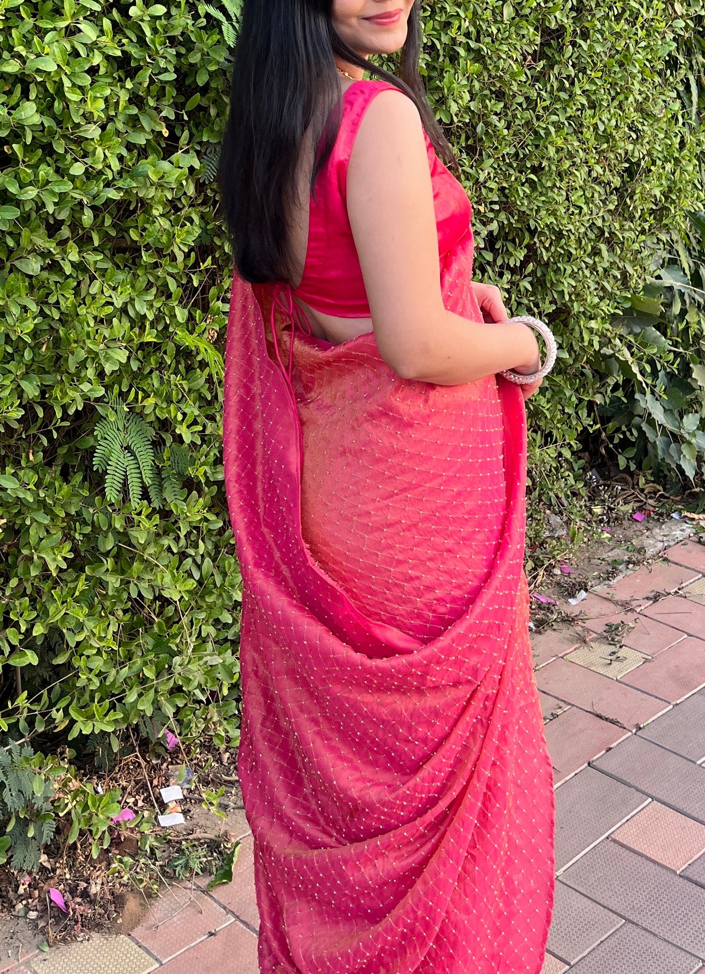 Pink Tissue Ready-to-wear Saree with Blouse