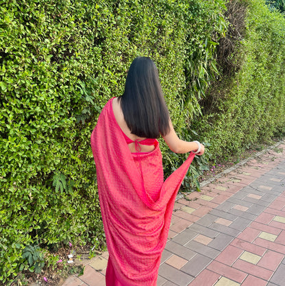 Pink Tissue Ready-to-wear Saree with Blouse