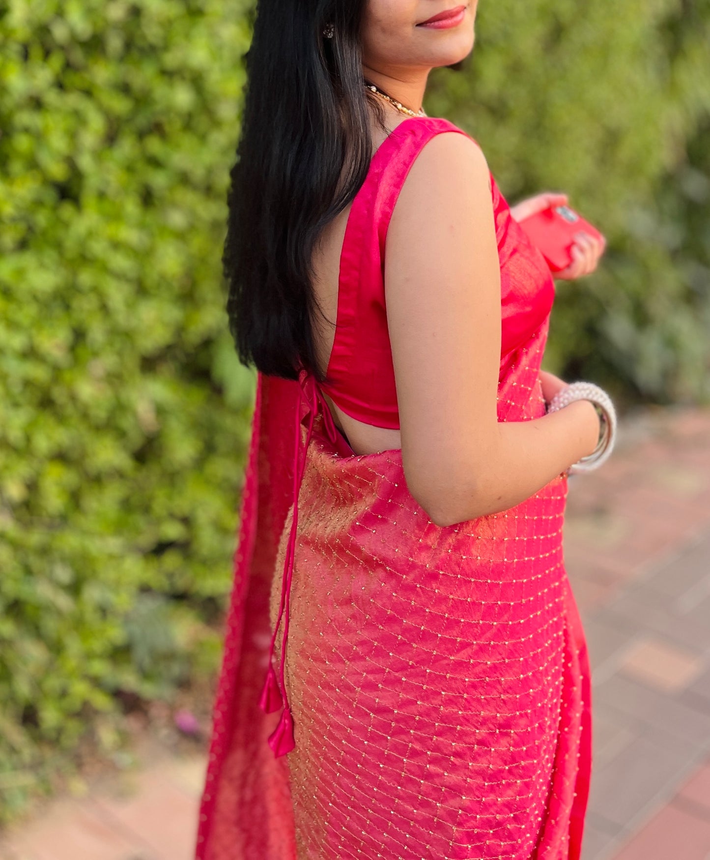 Pink Tissue Ready-to-wear Saree with Blouse