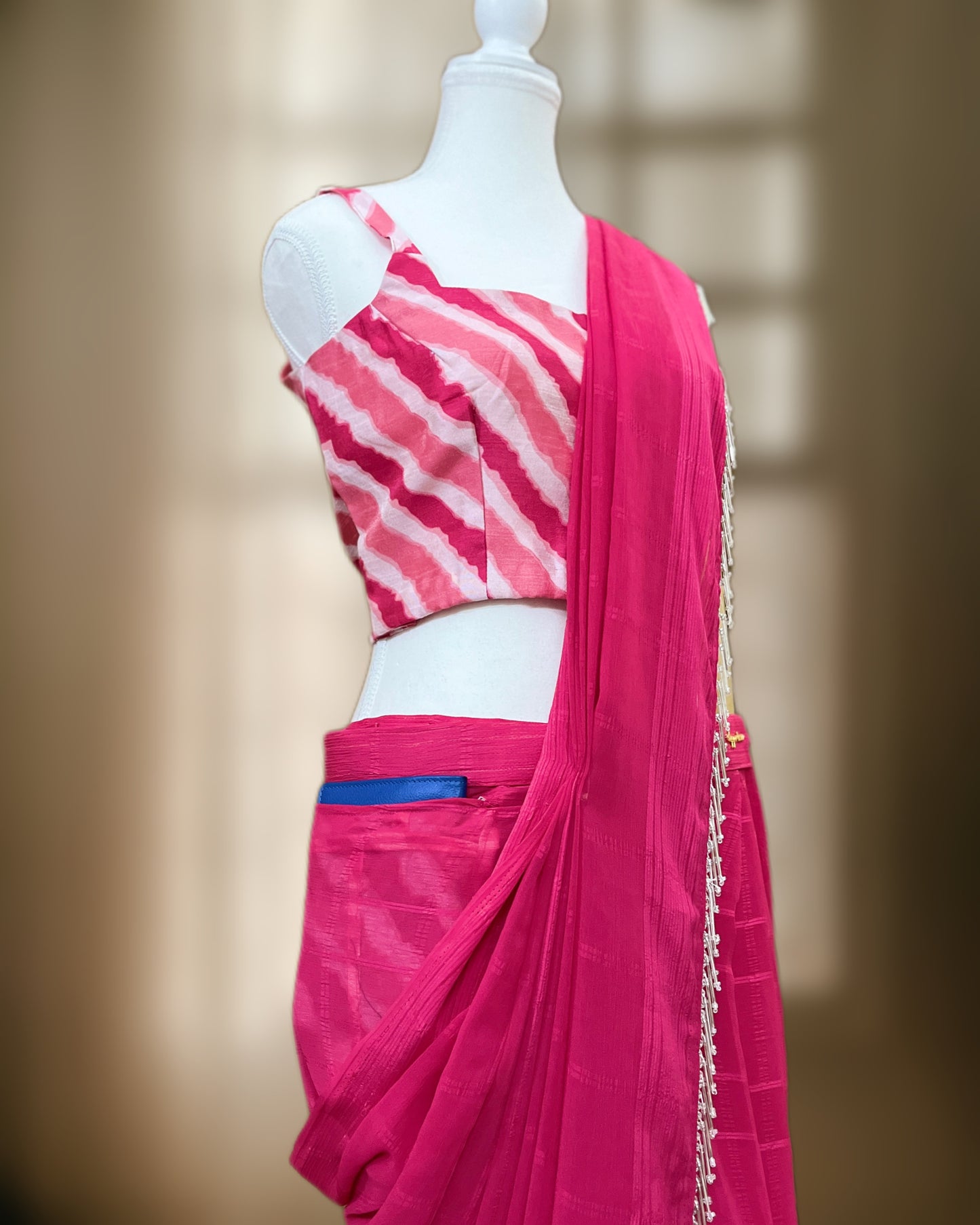 Hot Pink Georgette Ready-To-Wear Saree