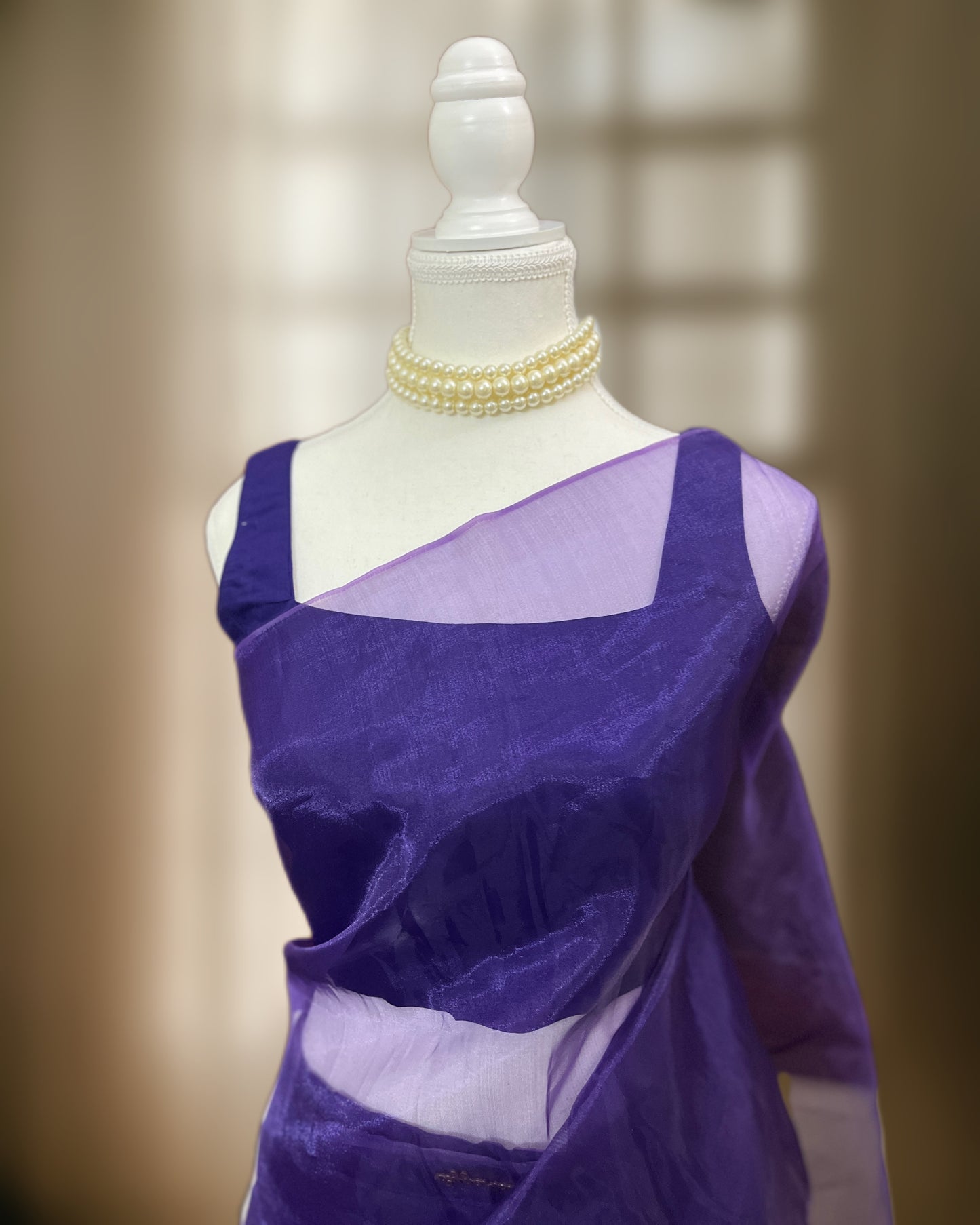 Purple Organza Printed Ready-To-Wear Saree