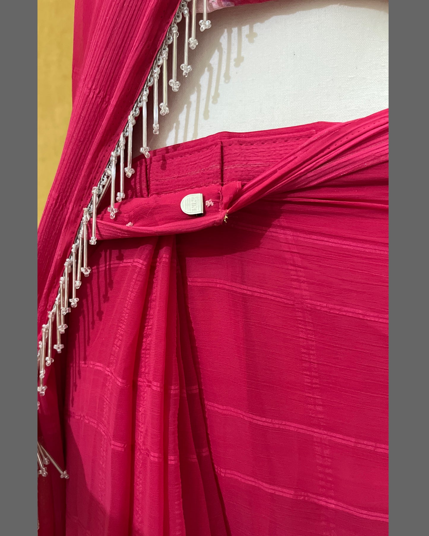 Hot Pink Georgette Ready-To-Wear Saree