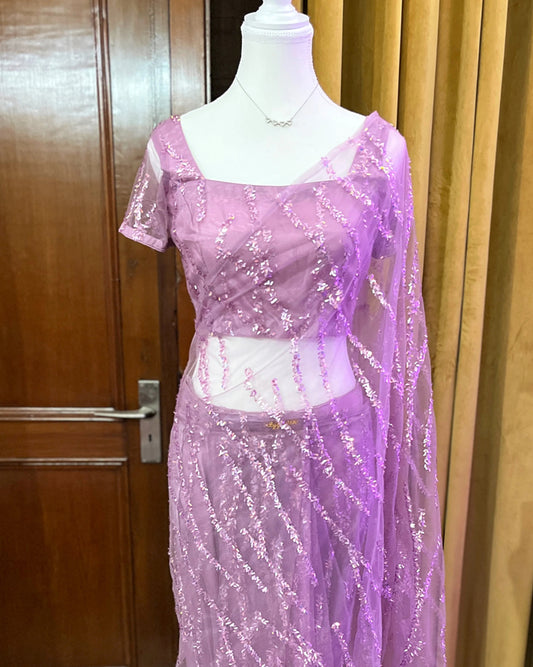 Mauve Net Ready-To-Wear Saree