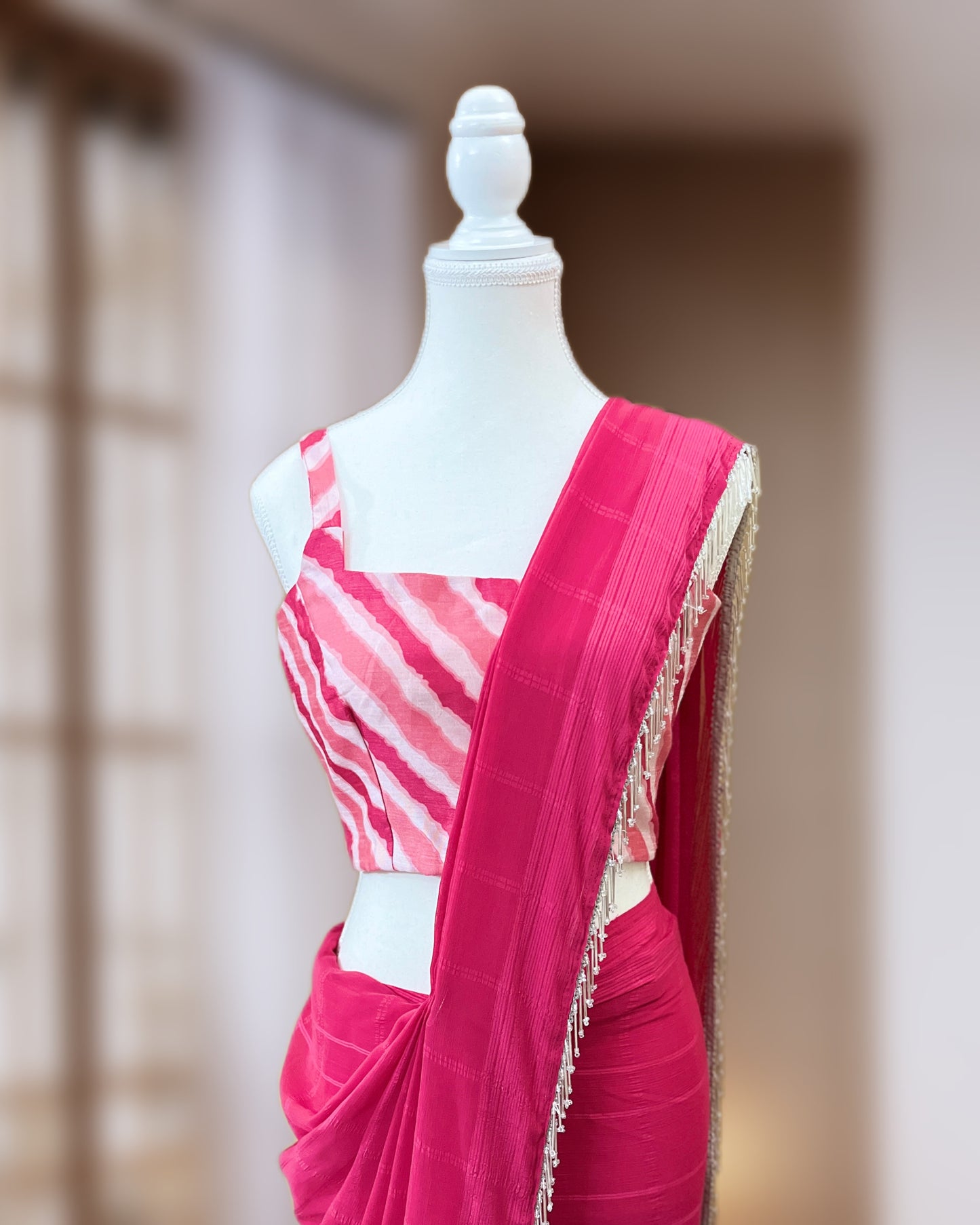 Hot Pink Georgette Ready-To-Wear Saree