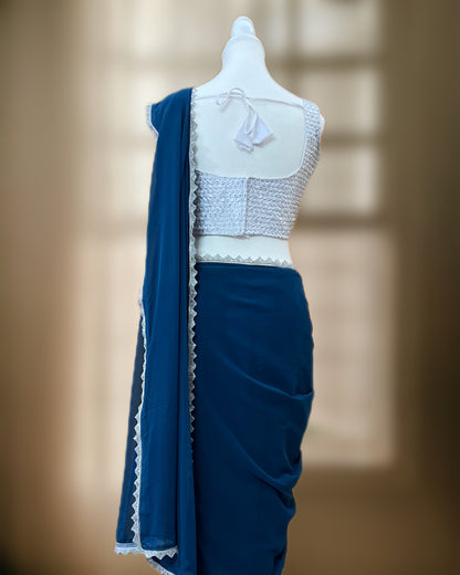 Dark Blue Georgette Pre-Stitched Saree with Blouse