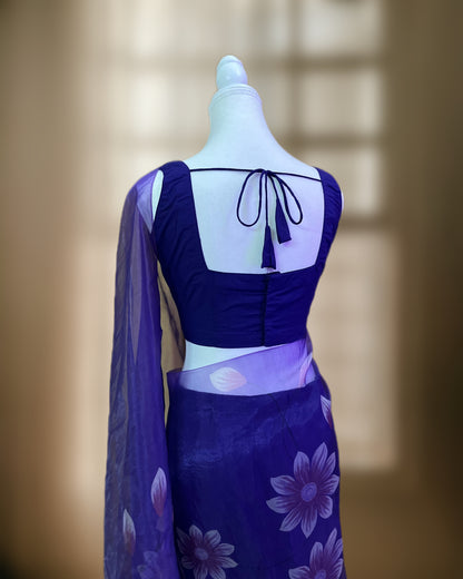 Purple Organza Printed Ready-To-Wear Saree