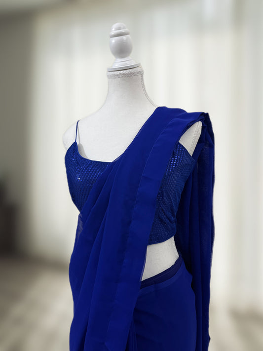 Blue Ready-To-Wear Saree with Sequin Blouse